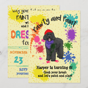 Black Labradoodle Dog Art Birthday Party Invite