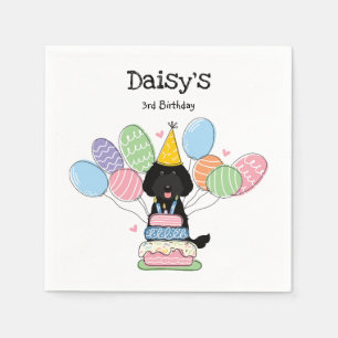Black Labradoodle Dog Birthday Party Paper Napkins