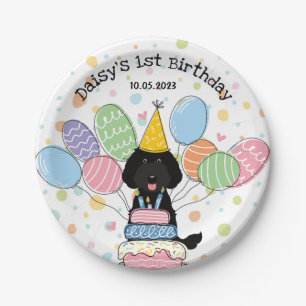 Black Labradoodle Dog Birthday Party Paper Plates