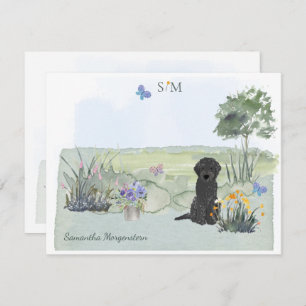 Black Labradoodle Dog Butterfly Monogram & Name  Card
