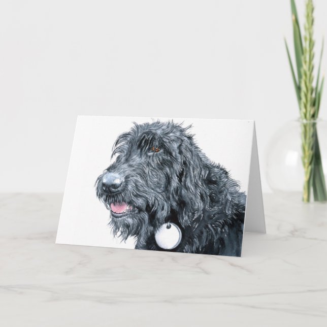 Black Labradoodle Greeting Cards (Front)