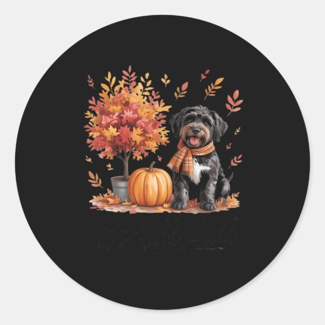 Black Labradoodle It’s Fall Y’all Pumpkin Autumn Classic Round Sticker (Front)