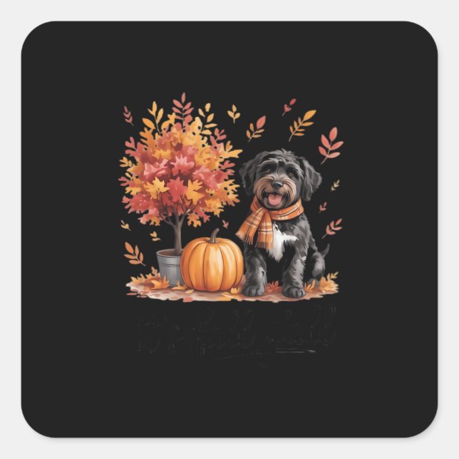 Black Labradoodle It’s Fall Y’all Pumpkin Autumn Square Sticker (Front)