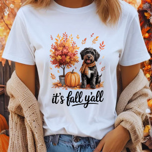 Black Labradoodle It's Fall Y'all Pumpkin Autumn T-Shirt