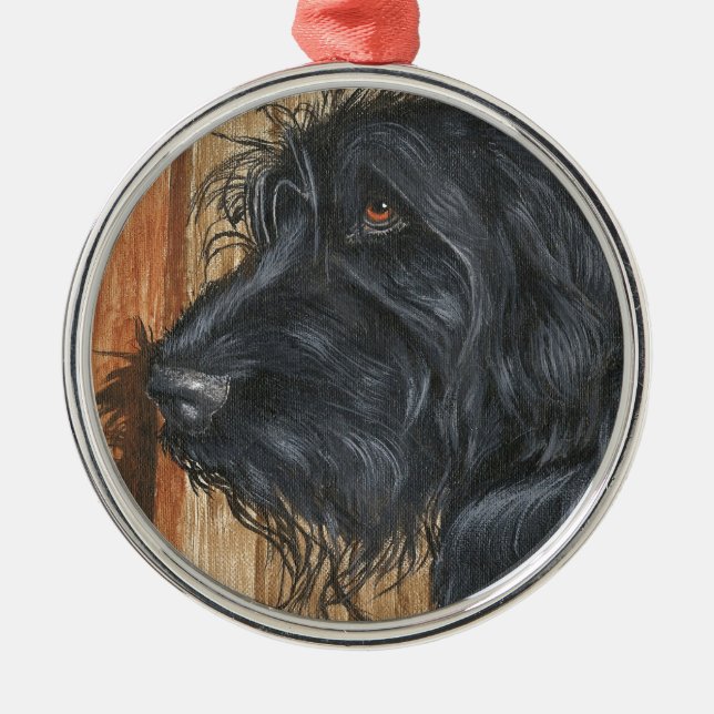 Black Labradoodle Metal Ornament (Front)