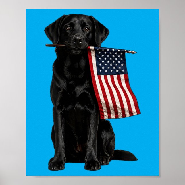 Black Labrador Aamerican Flag Funny Golden Holding Poster (Front)
