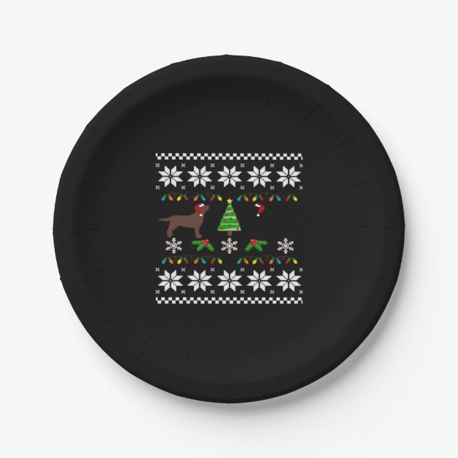 Black Labrador and Chocolate Labrador Happy Christ Paper Plate (Front)