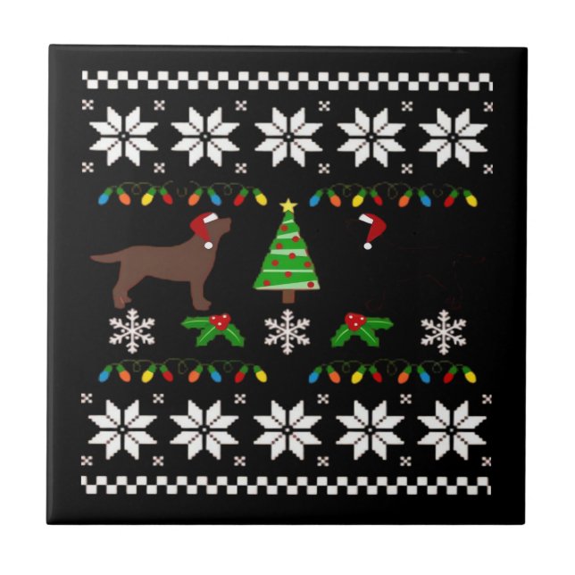 Black Labrador and Chocolate Labrador Happy Christ Tile (Front)
