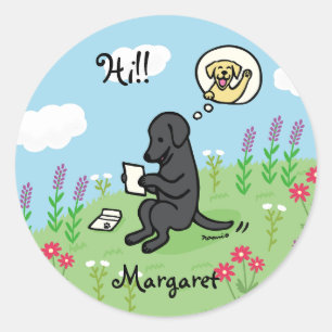 Black Labrador and Letter from a Friend Classic Round Sticker