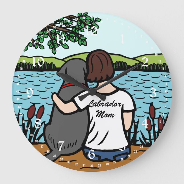 Black Labrador and Mom 2 Large Clock (Front)