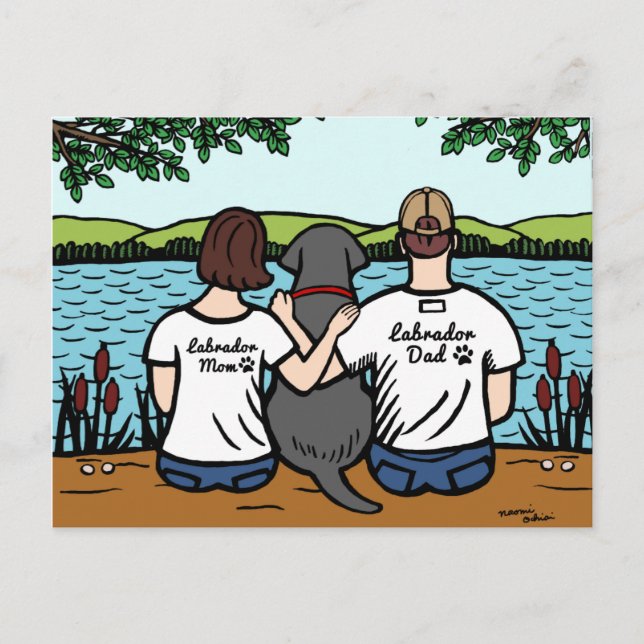Black Labrador and Mom and Dad Postcard (Front)