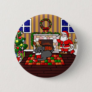 Black Labrador and Santa Christmas Cartoon 2 Inch Round Button