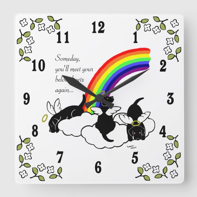 Black Labrador Angels Rainbow Bridge Square Wall Clock (Front)