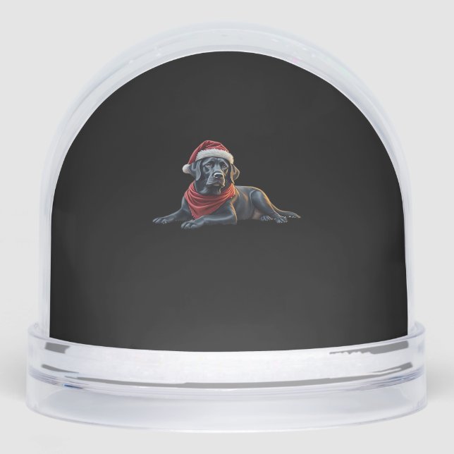 Black Labrador at Christmas in Santa Hat and Scarf Snowglobe (Front)