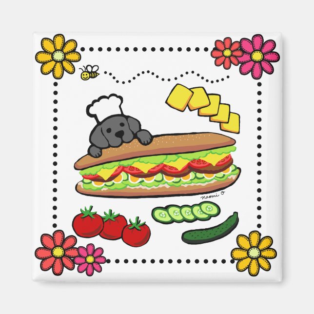 Black Labrador Bakery Cartoon Magnet (Front)