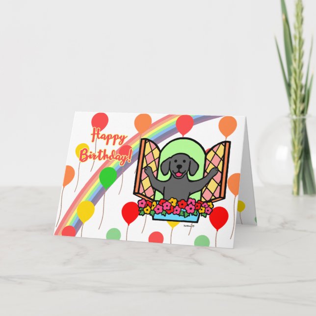 Black Labrador Balloon Birthday Card (window) (Front)