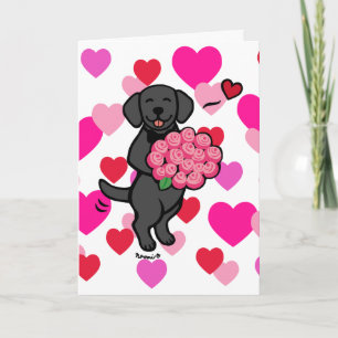 Black Labrador Cartoon Roses Valentine Holiday Car