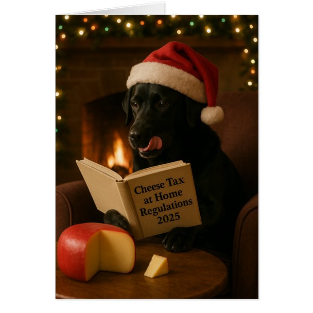 Black Labrador 'Cheese Tax' Christmas card (Devant)