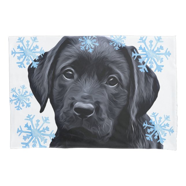 Black Labrador Christmas- Cute Dog Puppy Black Lab Pillowcase (Front)