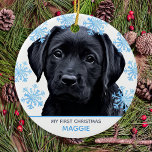 Black Labrador Christmas Cute Pet Puppy Dog Ceramic Ornament<br><div class="desc">Decorate your tree and celebrate your labrador with this adorable My First Christmas - Black Lab Christmas ornament. Ornament is double sided, personalize with name one side, and year the other side. This black labrador christmas ornament will be a favourite among labrador lovers. Visit our Merry Everything ~ Happy Always...</div>