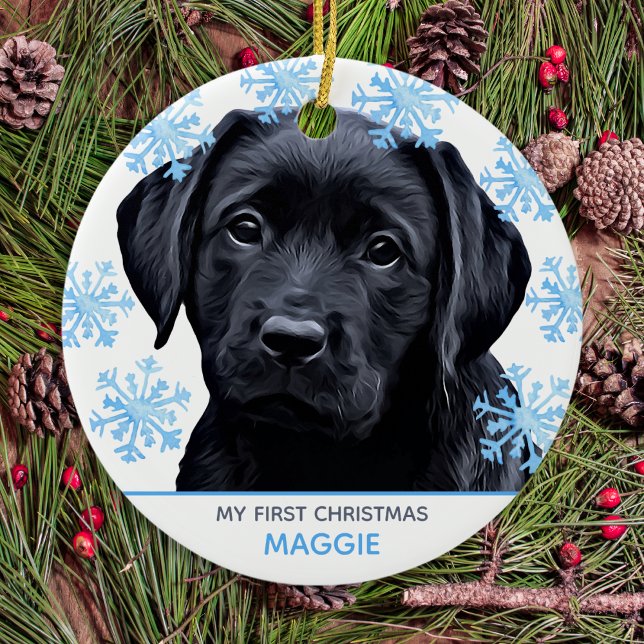 Black Labrador Christmas Cute Pet Puppy Dog Ceramic Ornament (Creator Uploaded)