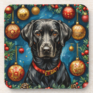 Black Labrador Christmas Dog Holiday Table Design Coaster
