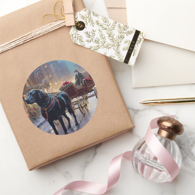 Black Labrador Christmas Festive Season  Classic Round Sticker (Gifting)