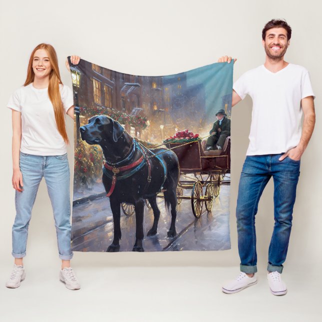 Black Labrador Christmas Festive Season  Fleece Blanket (In Situ)