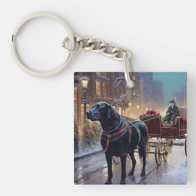 Black Labrador Christmas Festive Season  Keychain (Front)