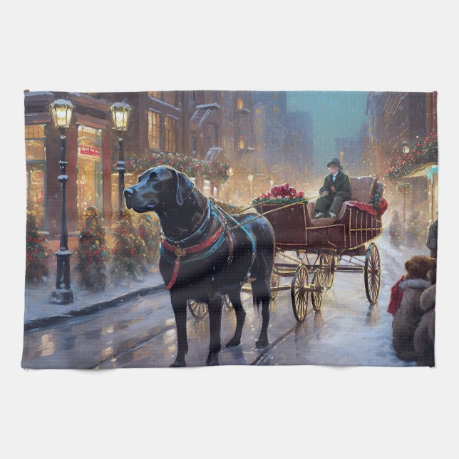 Black Labrador Christmas Festive Season  Kitchen Towel (Horizontal)