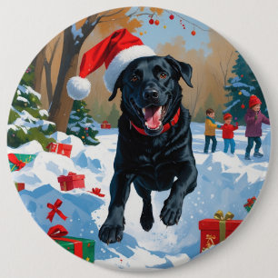 Black Labrador Christmas Festive Snow Scene  6 Inch Round Button