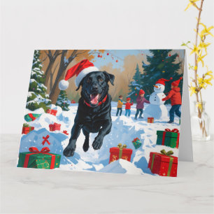 Black Labrador Christmas Festive Snow Scene Card