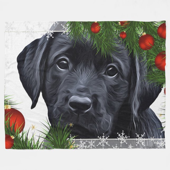 Black Labrador Christmas Fleece Blanket (Front (Horizontal))
