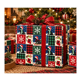 Black Labrador Christmas Patchwork Quilt Wrapping Paper