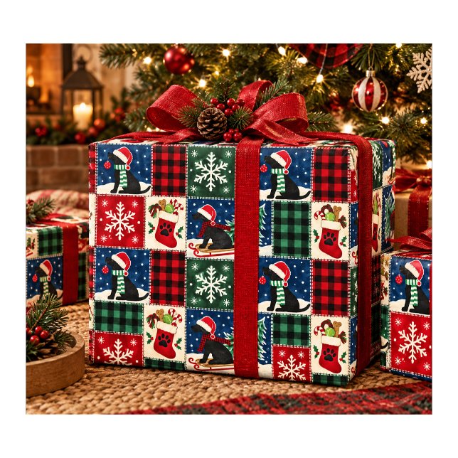 Black Labrador Christmas Patchwork Quilt Wrapping Paper (Creator Uploaded)