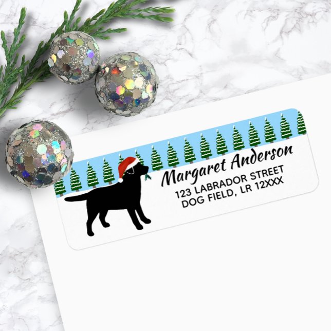 Black Labrador Christmas Père Noël Adresse de reto (Black Labrador Christmas Santa Design Return Address Label for Labrador Owners.)