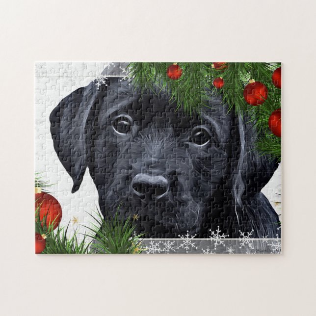 Black Labrador Christmas Puppy Dog Jigsaw Puzzle (Horizontal)