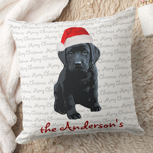 Black Labrador Christmas Puppy Throw Pillow