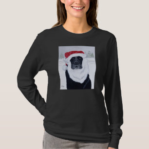 Black Labrador Christmas Santa Hat Painting T-Shirt