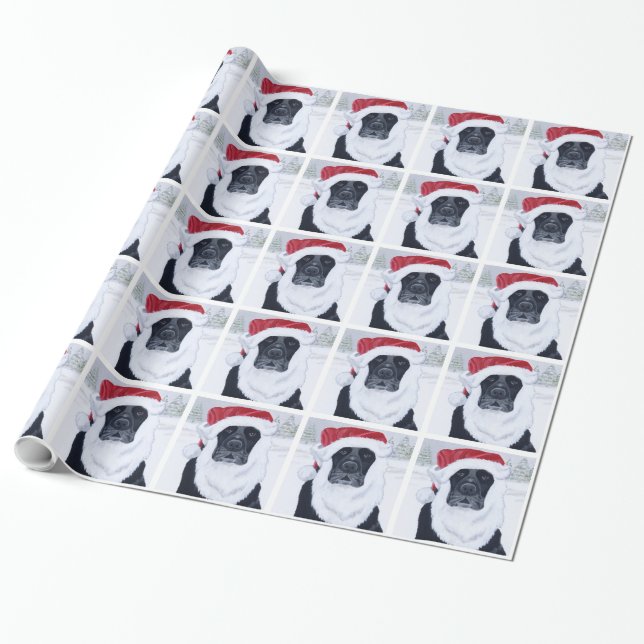 Black Labrador Christmas Santa Hat Painting Wrapping Paper (Unrolled)