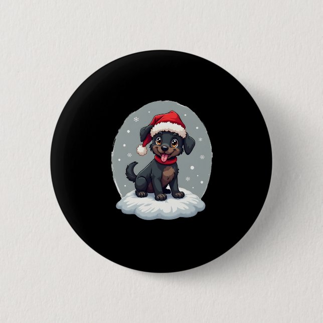 Black Labrador Christmas Santa Hat Xmas Pajama T-S 2 Inch Round Button (Front)