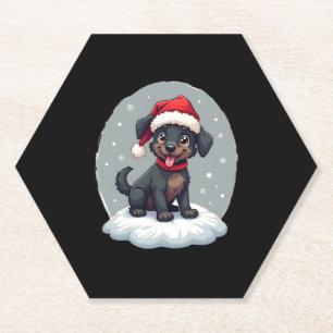 Black Labrador Christmas Santa Hat Xmas Pajama T-S Paper Coaster