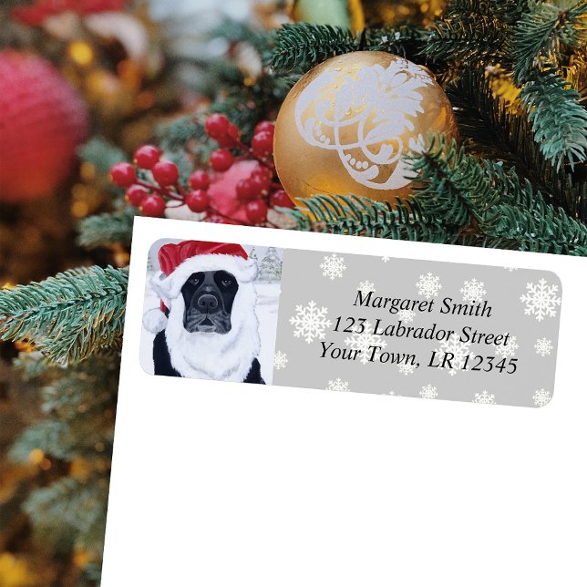 Black Labrador Christmas Snow Return (Black Labrador Santa Snowflakes Design Christmas Return Address Labels for Black Labrador Owners.)