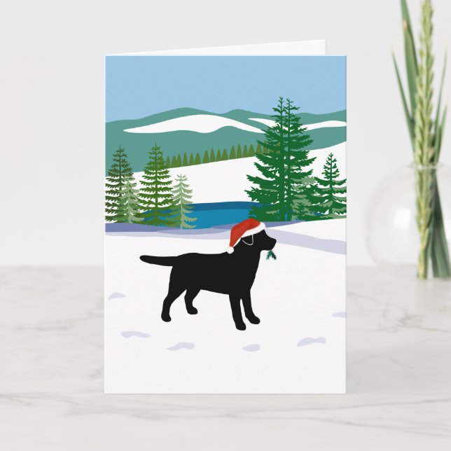 Black Labrador Christmas Winter View Holiday Card (Front)