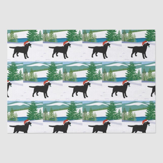 Black Labrador Christmas Winter View Tissue Paper (Front)