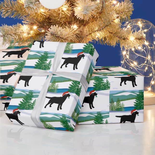 Black Labrador Christmas Winter View Wrapping Paper (Holidays)