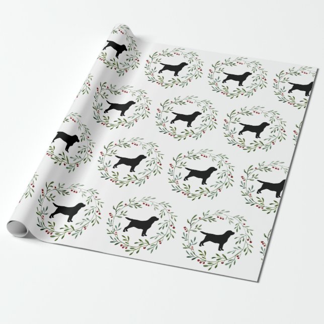 Black Labrador Christmas Wreath Retriever Dog Wrapping Paper (Unrolled)