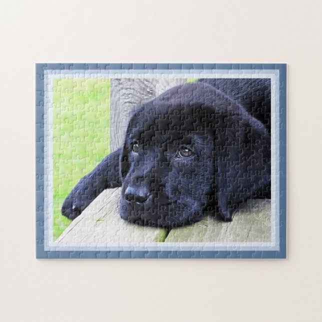 Black Labrador Cute Puppy Dog 11 x 14 Dog Lover Jigsaw Puzzle (Horizontal)