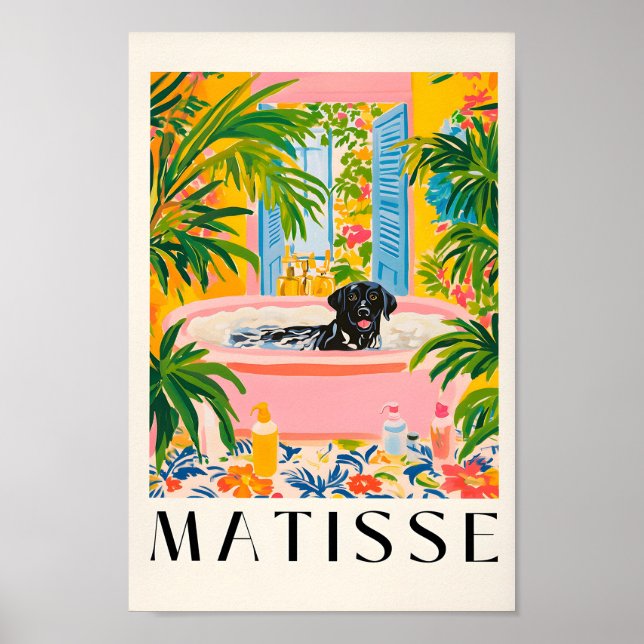 Black Labrador Dans La Baignoire, Drôle Poster De  (Devant)