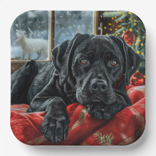 Black Labrador Dog Christmas Festive Paper Plate